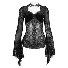 Load image into Gallery viewer, ETT026 Summer V neck flocked floral classic beauty sexy Gothic women top

