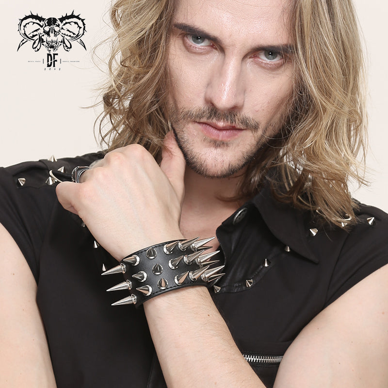 AS079 punk unisex heavy metal wide multi-row spiked leather bracelet