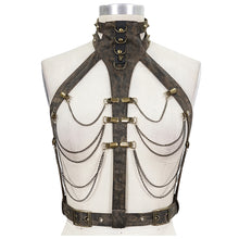 Load image into Gallery viewer, AS065 steampunk accessories brown women distressed body harness with chains
