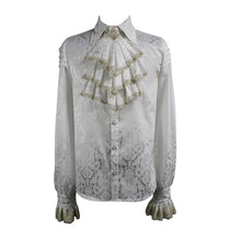 Load image into Gallery viewer, SHT030 Gold embroidered bow tie ruffled sleeves jacquard white gothic men shirts
