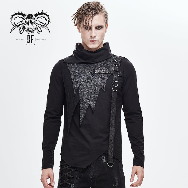 TT141 Korean style asymmetric cross-shaped black high collar punk men shirts