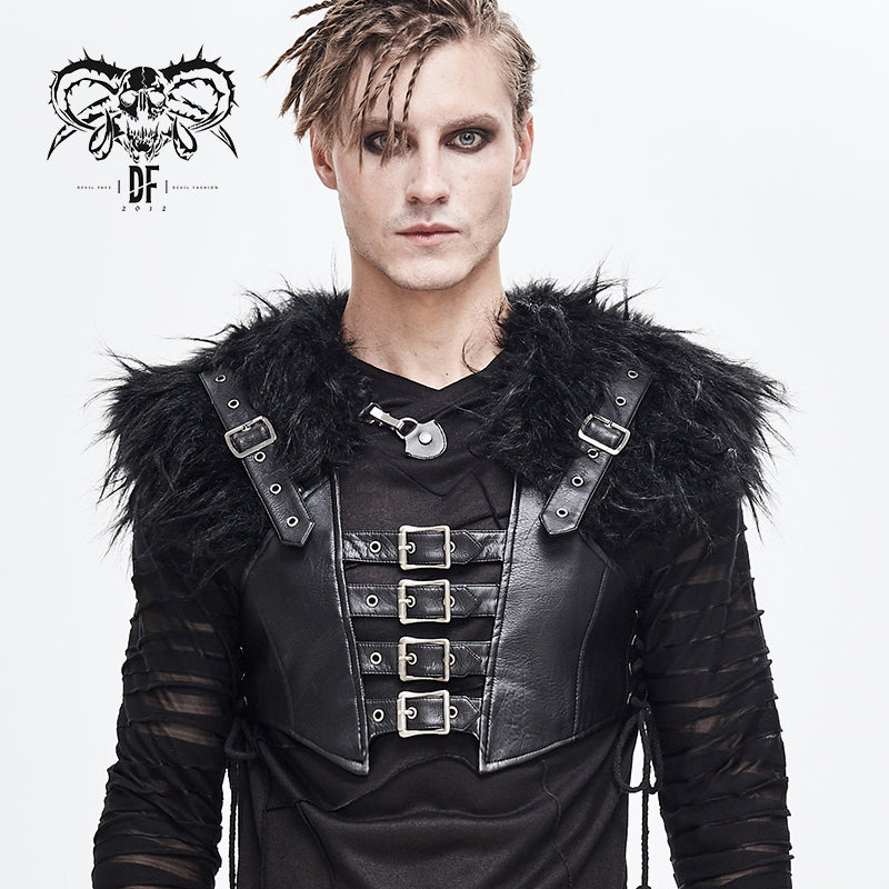 WT030 Hallowmas darkness punk men fur shawl short leather vests with loops