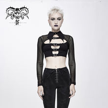 Load image into Gallery viewer, TT122 everyday summer bat collar hollow out mesh long sleeves women midriff-baring tops
