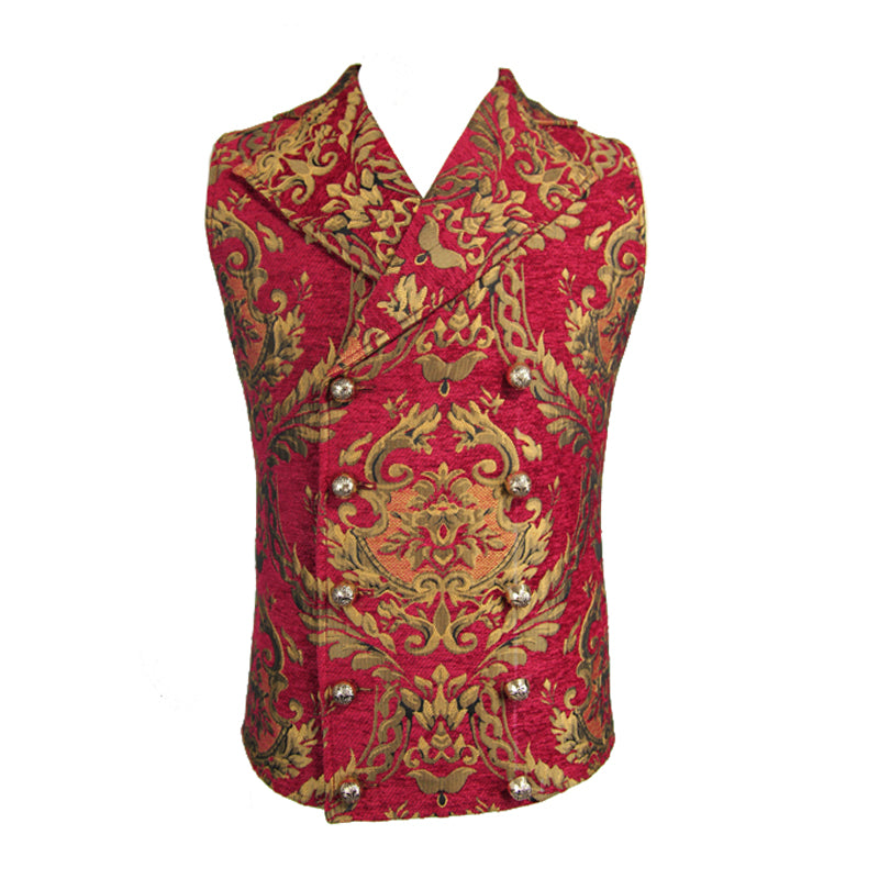 WT01303 devil fashion pirate costume Gothic patterned red and gold men short fitted waistcoats