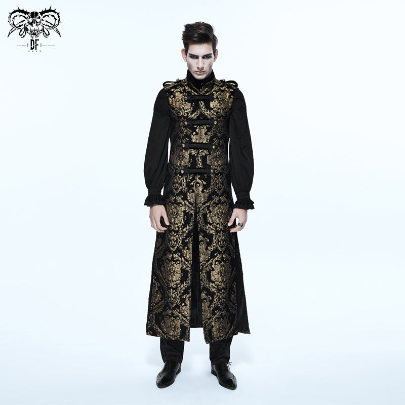 CT07401 Black and gold court floral gothic men long waistcoat