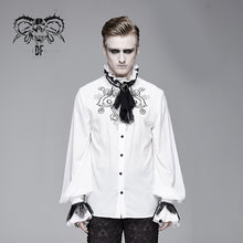 Load image into Gallery viewer, SHT04102 punk wedding Gothic embroidered long sleeve chiffon white men shirt with necktie
