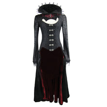 Load image into Gallery viewer, CT07302 Black and red floral high collar embroidered women dress coat
