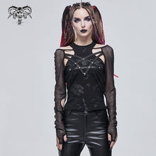 Load image into Gallery viewer, TT176 Pentagram leather striped long sleeve T-shirt

