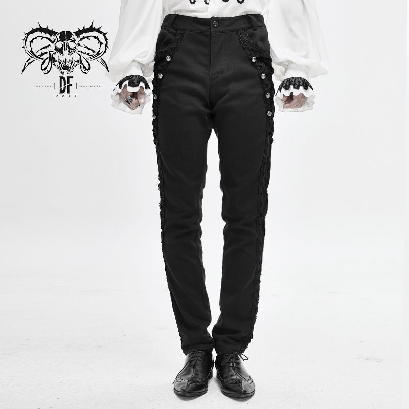 PT111  punk wedding men gothic trousers with side bottons and side flocking