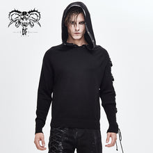 Load image into Gallery viewer, SR008 darkness asymmetrical sleeves designer men punk hooded sweater with loops
