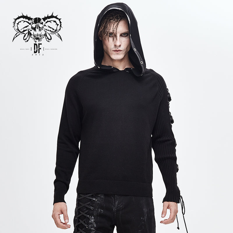 SR008 darkness asymmetrical sleeves designer men punk hooded sweater with loops