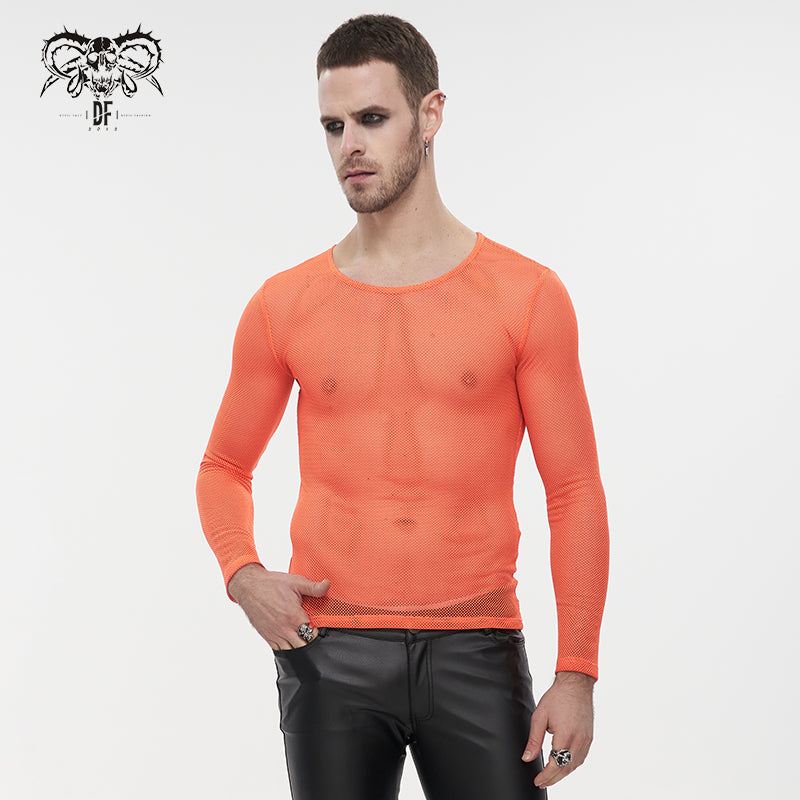 TT19802 Orange Diamond-shaped net basic style long sleeves men t-shirts