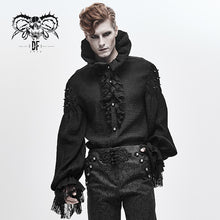 Load image into Gallery viewer, SHT05001 Gothic double layer cuff design high collar pleated chiffon black men lace shirts
