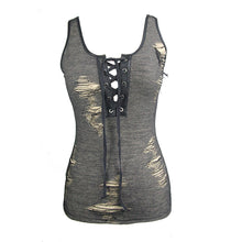 Load image into Gallery viewer, TT112 everyday Summer punk sexy women black apricot broken lines low chest sleeveless vest
