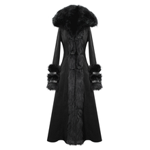 Load image into Gallery viewer, CT12601 winter sexy women black Gothic double-faced woolen hooded long coat with fur
