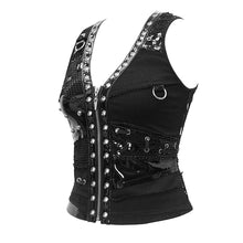 Load image into Gallery viewer, WT053 cyber punk asymmetrical design heavy metal sexy ladies black small mesh vests
