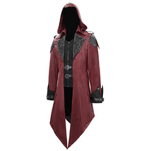 Load image into Gallery viewer, CT06902 punk handsome movie cool actor red hooded leather long coats
