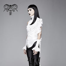 Load image into Gallery viewer, SHT04002 Summer Gothic white women ruffled lace sleeves swallowtail high collar blouse
