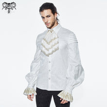 Load image into Gallery viewer, SHT030 Gold embroidered bow tie ruffled sleeves jacquard white gothic men shirts
