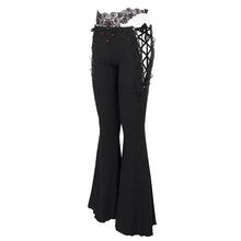 Load image into Gallery viewer, EPT008 hollow out sexy girls black bell-bottoms pants with lace and diamond
