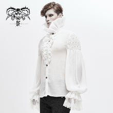 Load image into Gallery viewer, SHT05002 Gothic lace cuff high collar pleated chiffon white men shirts with flounces necktie
