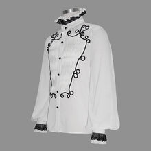Load image into Gallery viewer, SHT04202 Hand embroidered coffin shape gothic flower braid high collar men chiffon shirt
