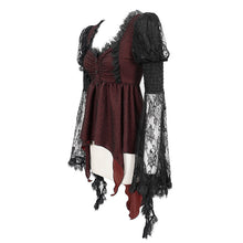 Load image into Gallery viewer, SHT054 red Gothic sexy ladies mesh flared sleeves Lolita chiffon blouse with lace
