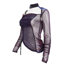 Load image into Gallery viewer, TT226 Color Changing Long Sleeve Asymmetric Mesh T-shirt

