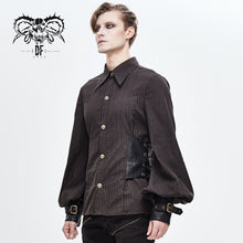 Load image into Gallery viewer, SHT046 Western fashion Autumn Steampunk brown striped shirts with fake belt
