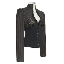 Load image into Gallery viewer, SHT053 Black and coffee Steampunk striped low collar bare breast sexy women blouse

