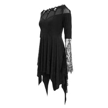 Load image into Gallery viewer, ESKT029 party horn sleeves off shoulder dark fringe stretchy knitted sexy ladies lace dress
