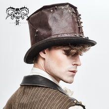 Load image into Gallery viewer, AS060 Steampunk metallic brown unisex spiked leather top hat
