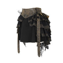 Load image into Gallery viewer, SKT107 Steampunk girls multi-layer wavy edges striped short half skirt with corset
