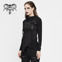 Load image into Gallery viewer, TT146 punk style asymmetric scarf effect high collar cool women cotton T-shirt with loops
