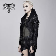 Load image into Gallery viewer, CT132 punk rock short front and long back broken holes black women jacket
