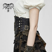 Load image into Gallery viewer, AS045 women brown slim Steampunk curly grain texture lace up leather corset
