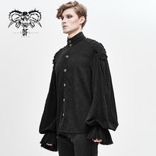 Load image into Gallery viewer, SHT04801 steampunk puff sleeve dark grain jacquard cotton and linen men black shirts
