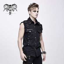 Load image into Gallery viewer, WT045 Summer worn out metallic bullet clip black punk rock sleeveless men shirts
