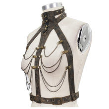 Load image into Gallery viewer, AS065 steampunk accessories brown women distressed body harness with chains
