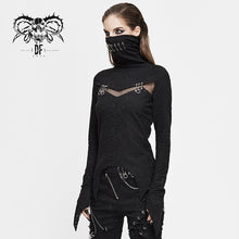 Load image into Gallery viewer, TT152 Punk black turtleneck dark pattern winter long sleeves sexy women t-shirts
