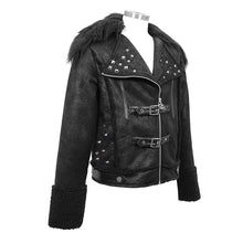 Load image into Gallery viewer, CT142 decadent punk warm spiked fur collar men wool short jacket with loops
