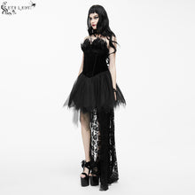 Load image into Gallery viewer, ESKT016 Gothic wedding strapless feathered sexy short velveteen dress with rose lace tail
