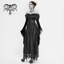 Load image into Gallery viewer, SKT120 Gothic off shoulder lace pleated sexy women formal long dress with fur collar
