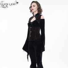 Load image into Gallery viewer, ESHT012 Autumn dark wine cut out chest off the shoulder flare sleeves sexy women gothic blouse
