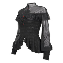 Load image into Gallery viewer, ETT025 mesh horizontal neck sheer lace lantern sleeve gothic women top with red diamond
