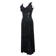 Load image into Gallery viewer, ESKT022 Gothic party nipped waist purple formal gown long rose lace booty package hip dress

