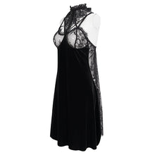 Load image into Gallery viewer, ESX005 Semi-sheer velvet backless halter lace dress sexy lingerie with straps
