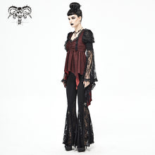 Load image into Gallery viewer, SHT054 red Gothic sexy ladies mesh flared sleeves Lolita chiffon blouse with lace
