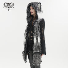 Load image into Gallery viewer, AS141 Black and White Long Hair Cat Ears Punk Hooded Scarf
