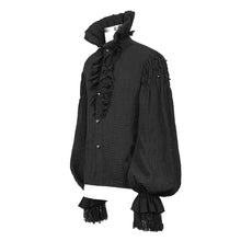 Load image into Gallery viewer, SHT05001 Gothic double layer cuff design high collar pleated chiffon black men lace shirts
